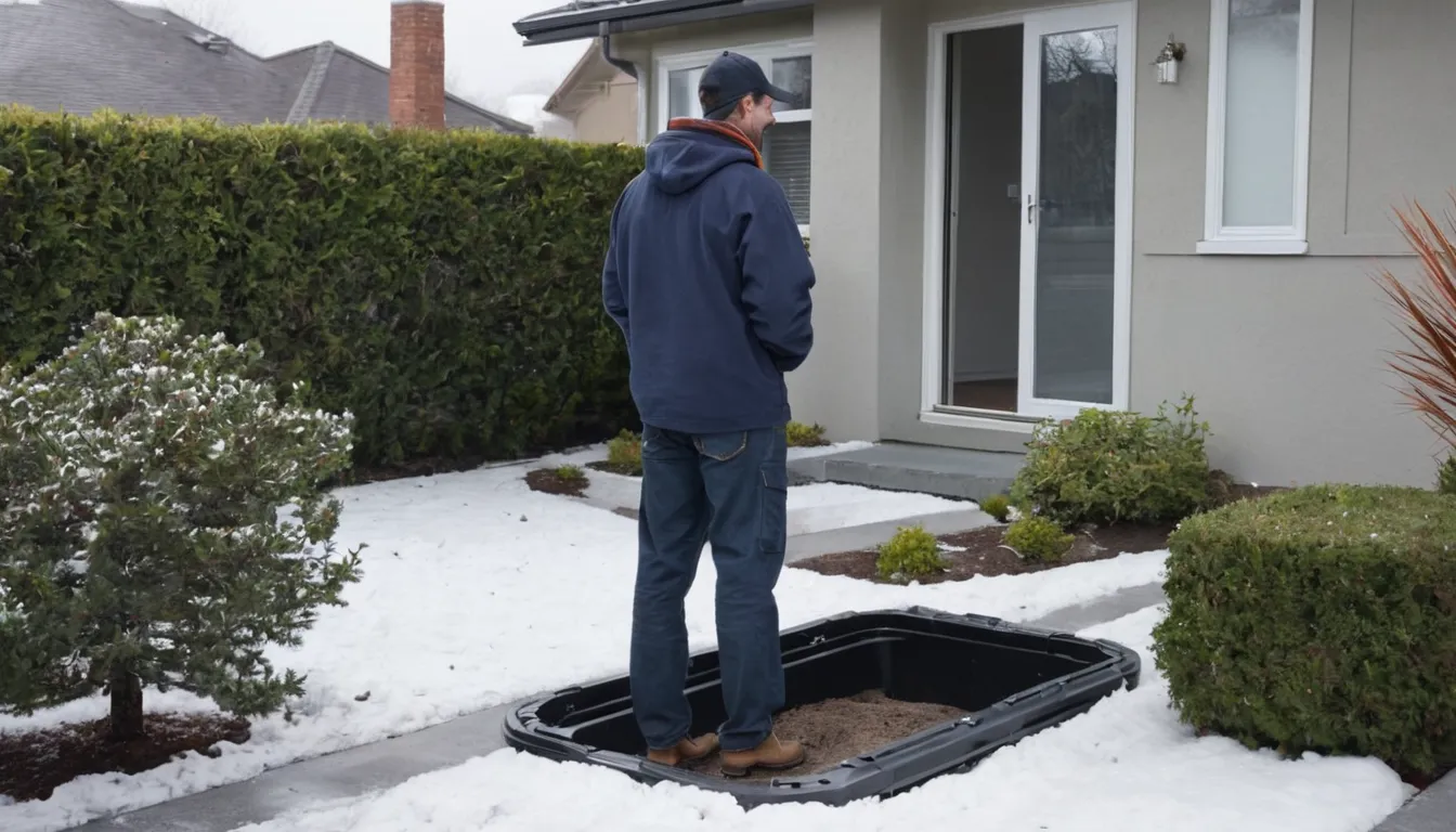 A friendly provider talking with a homeowner beside a septic tank access lid in New York